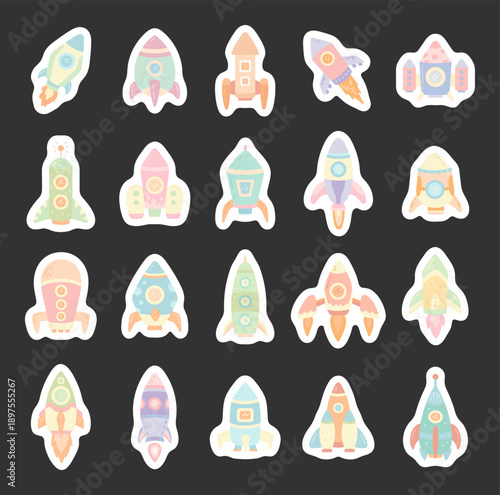 Cosmic rocket set in scandinavian style showing playful space launch vehicles with boosters and engines perfect for your illustration and creative designs projects