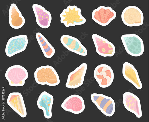 Ocean shell set in scandinavian style featuring marine conch shapes designed perfect for coastal beach nature themed visual design usage