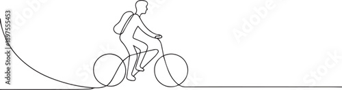 Man driving bicycle one continuous line art, Vector illustration, One line art, Line art graphic style