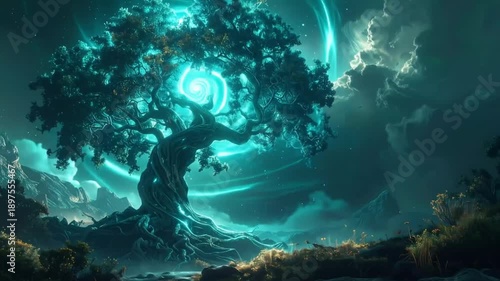 Wallpaper Mural Fantasy tree illuminated glow concept art Torontodigital.ca