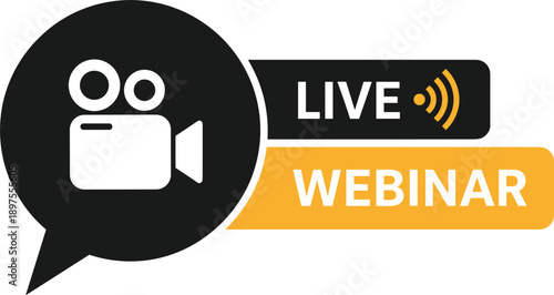 Live Webinar Video Camera Speech Bubble Icon On White Keywords: live, webinar, video, camera, icon, speech, bubble, online