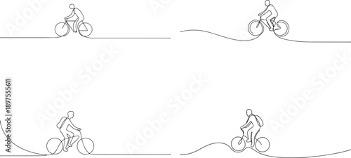 A group of Man driving bicycle one continuous line art, Vector illustration, One line art, Line art graphic style
