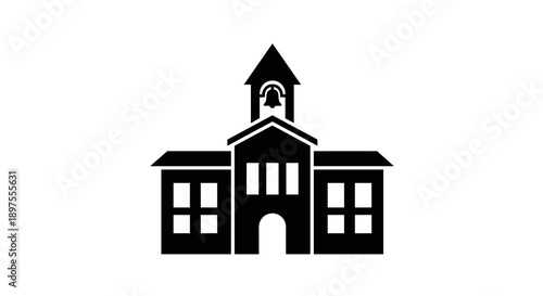 Simple Silhouette of a Classic School Building with Bell Tower.