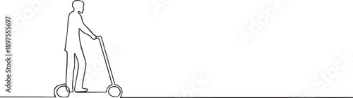 Man ride electric scooter one continuous line art, Vector illustration, One line art, Line art graphic style