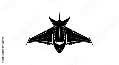 Sleek Futuristic Jet Fighter Aircraft Silhouette Top View.