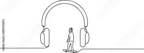 Man holding Headphone one continuous line art, Vector illustration, One line art, Line art graphic style