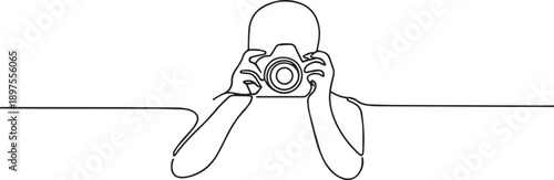 Man holding camera one continuous line art, Vector illustration, One line art, Line art graphic style