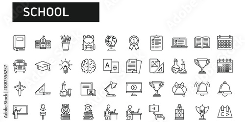 School And Education Related Icons In A Grid Layout learning knowledge