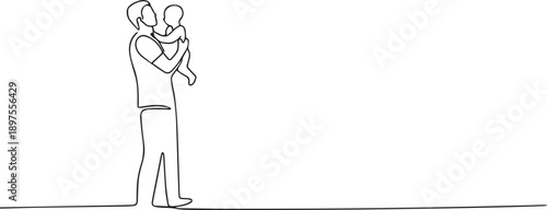 Man holding child one continuous line art, Vector illustration, One line art, Line art graphic style