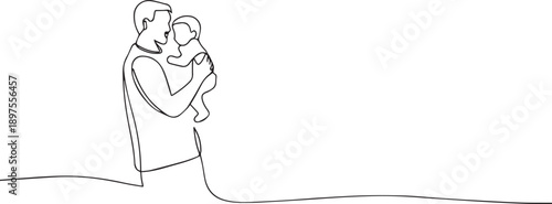 Man holding child one continuous line art, Vector illustration, One line art, Line art graphic style