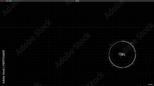 Hud interface animation shows data display during monitoring session in digital workspace at night time