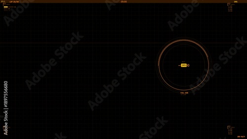 Hud interface animation displays data points and tracking lines in a dark setting with orange highlights and circular elements over time
