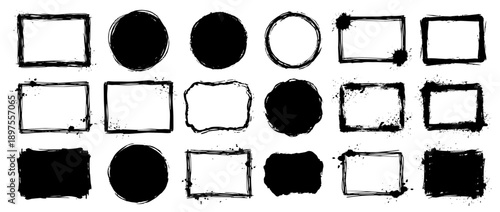 Frames set vector stain spray ink brush frame spot collection, illustration, design, element, template grunge paint mask black white paint Grafitti black