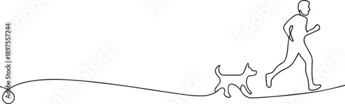 Man with dog one continuous line art, Vector illustration, One line art, Line art graphic style
