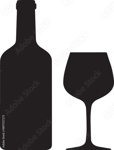 Elegant Wine Glass and Bottle Silhouettes for Luxury Fine Dining and Vineyard Branding