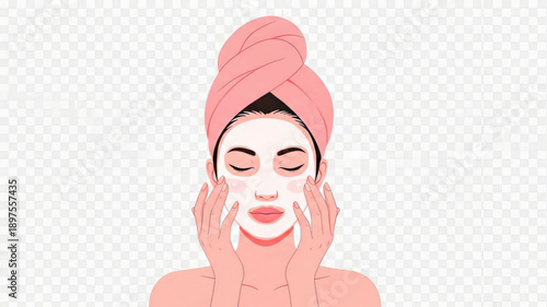 Woman applies facial mask skincare routine relaxation beauty treatment