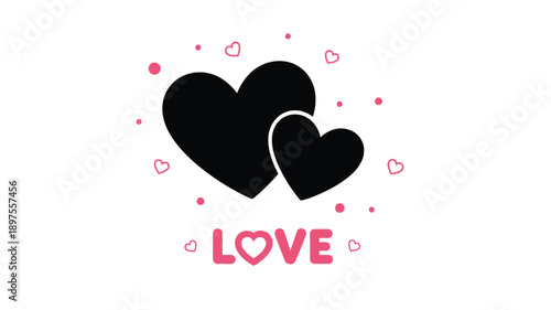 Two overlapping hearts and scattered pink dots a love illustration silhouette