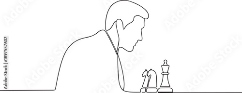Man playing chess one continuous line art, Vector illustration, One line art, Line art graphic style