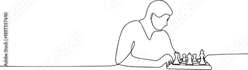Man playing chess one continuous line art, Vector illustration, One line art, Line art graphic style