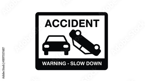 Accident warning sign with car crash silhouette