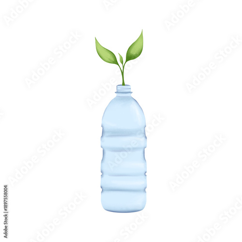 plastic bottle with green sprout, sticker, ecology, png