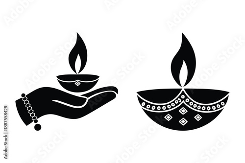 Diwali Lamps: Hand Holding Diya and Decorative Oil Lamp