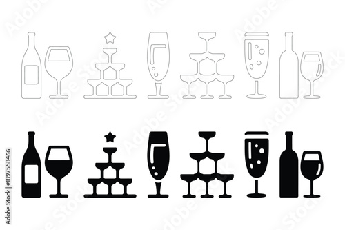 Champagne Celebration: Bubbly Drinks and Festive Toast Icons
