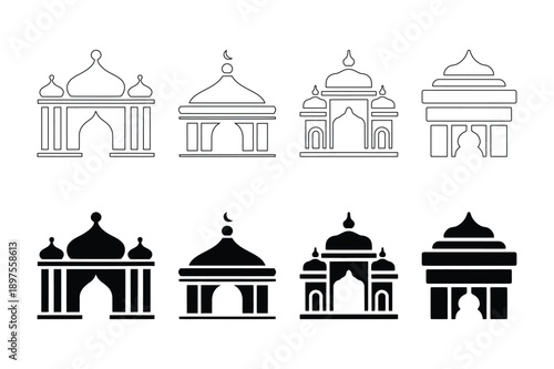 Mosque Architecture Icons: Islamic Buildings