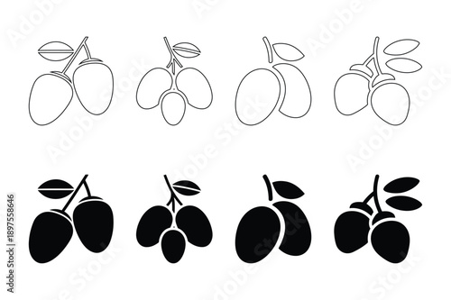 Olive Branch Icons: Fresh Olives for Harvest and Health