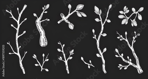 tree, branches, bare, leafless, winter, fall, nature, botanical, woodland, forest, twig, silhouette, outline, monochrome, minimal, simple, modern, flat, line, icon, symbol, vector, illustration, graph