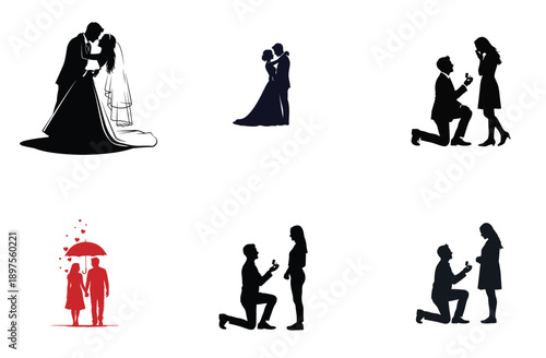 Couple Silhouette Vector Illustrations for Wedding and Proposal Designs
