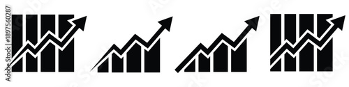 Black graphic showing a rising bar chart with an upward trending arrow symbolizing growth