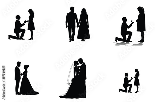 Couple Silhouette Wedding Proposal Romantic Love Vector Illustration