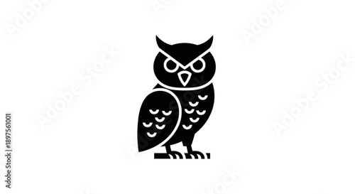 Stylized Black Owl Icon on White Background.