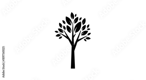 Stylized Black Silhouette of a Leafy Tree.