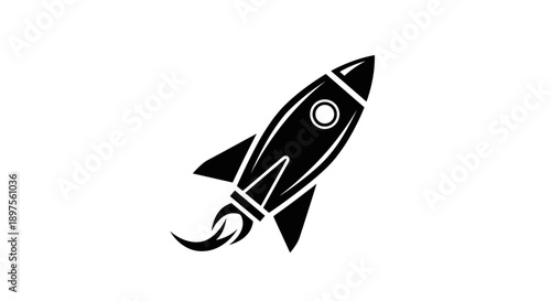 Stylized Black Rocket Ship Ascending with Fiery Exhaust 1.