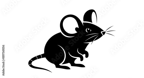 Stylized Black Silhouette of a Cute Mouse.