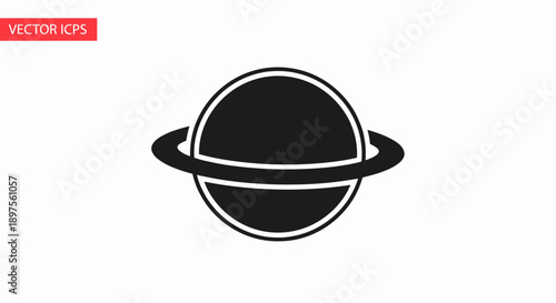 Stylized Black Silhouette of a Ringed Planet Icon.