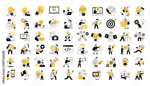 Creative concept vector illustrations showing design, art, and idea generation. Includes teamwork