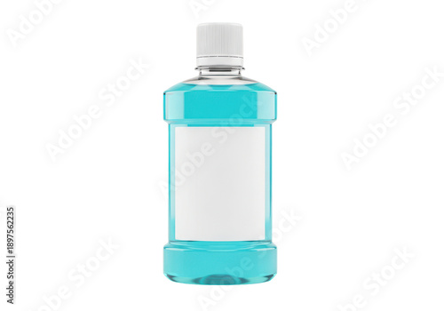Mouthwash bottle with blank label isolated on transparent background