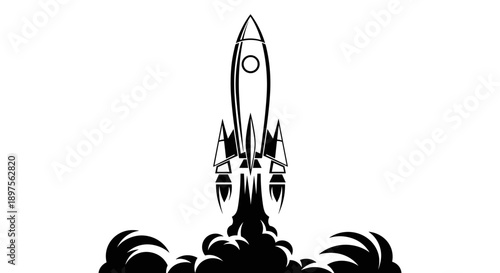 Stylized Rocket Launching into Space with Smoke.