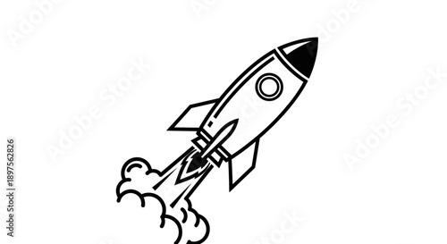 Stylized Rocket Ship Launching into Space with Smoke Trails.