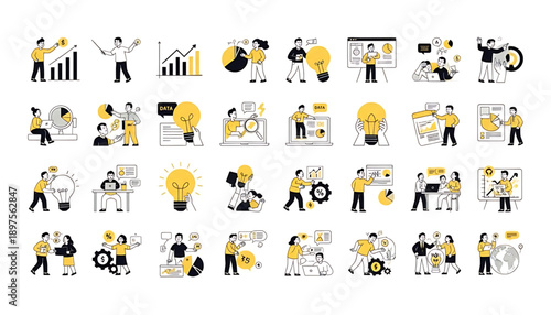 Creative concept vector illustrations showing design, art, and idea generation. Includes teamwork