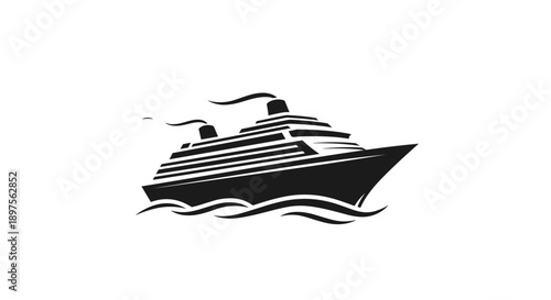 Stylized Silhouette of a Modern Cruise Ship Sailing on Water.