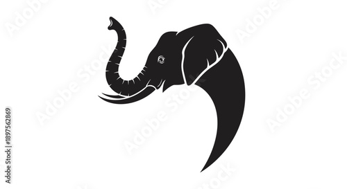 Stylized Silhouette of an Elephant Head with Raised Trunk.