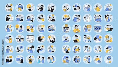 Creative concept vector illustrations showing design, art, and idea generation. Includes teamwork