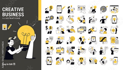 Creative concept vector illustrations showing design, art, and idea generation. Includes teamwork