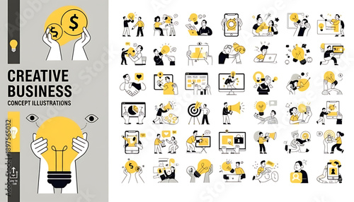 Creative concept vector illustrations showing design, art, and idea generation. Includes teamwork