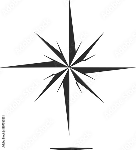 Fotografía Minimalist black compass rose navigation star with sharp pointed rays isolated o