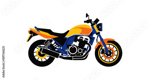 Vibrant Orange and Blue Motorcycle Illustration.